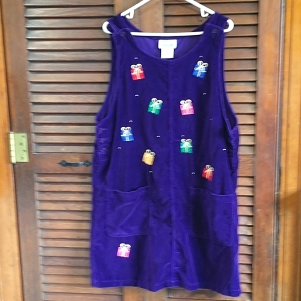 Vintage Quacker FactoryJumper Dress Tunic Size large Purple Presents Gifts - Picture 1 of 10